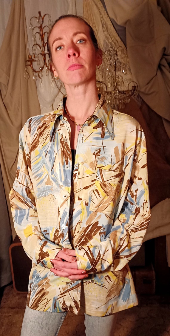 Vintage Unique Patterned Polyester Shirt by Joel s