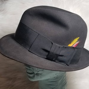 Vintage 1950s Dobbs Hughes & Hatcher Fifth Avenue Black Fedora Hat sz 7 1/8
