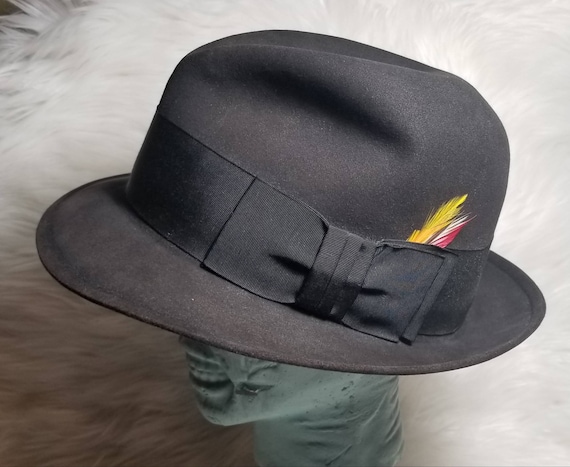 Vintage 1950s Dobbs Hughes & Hatcher Fifth Avenue Black Fedora Hat 