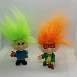 Vintage 1993 Burger King Kid&#39;s Club Glow In The Dark Troll Dolls- Jaws & I/Q