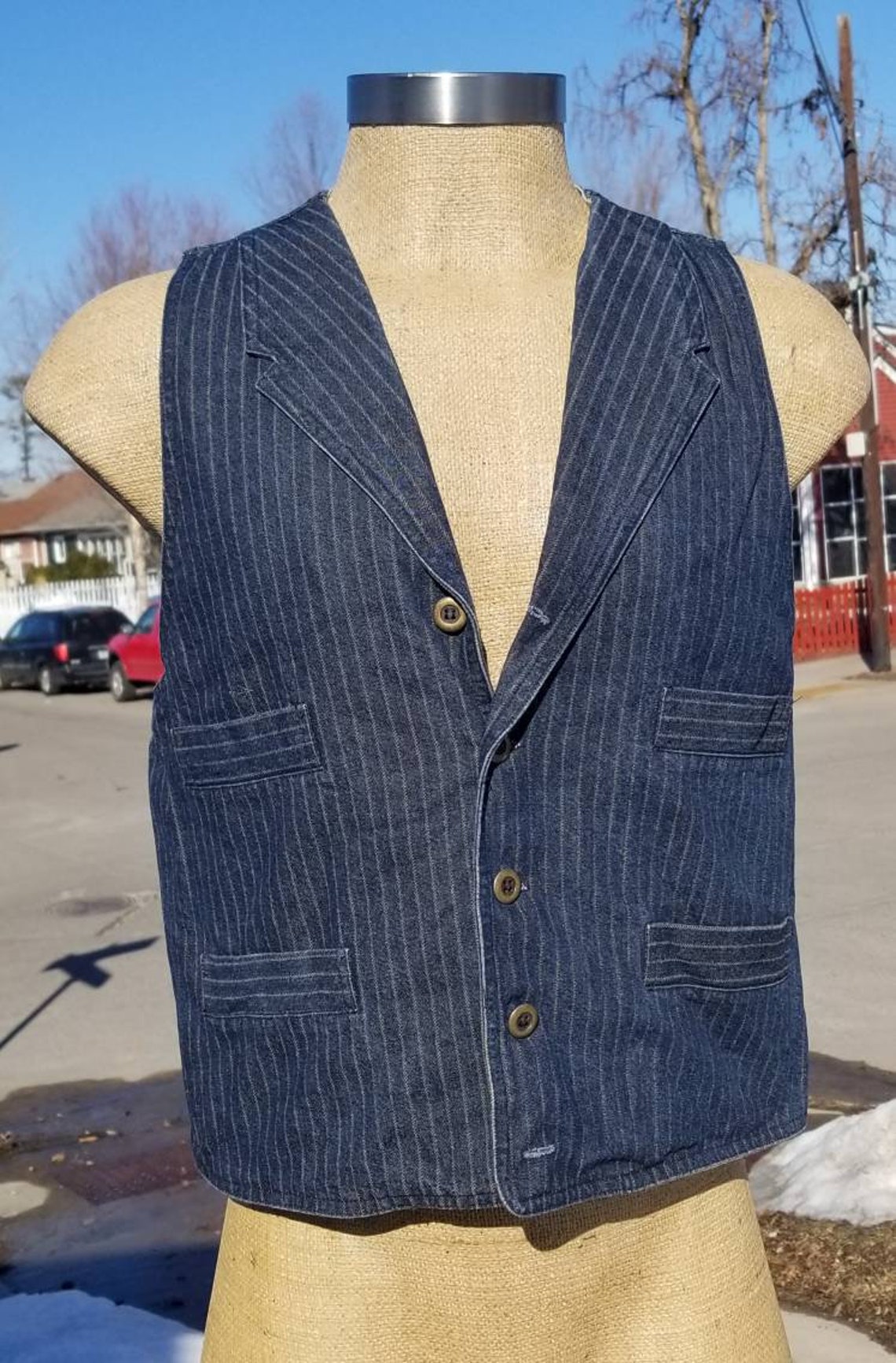 King Ranch Striped Denim Vest sz M Etsy