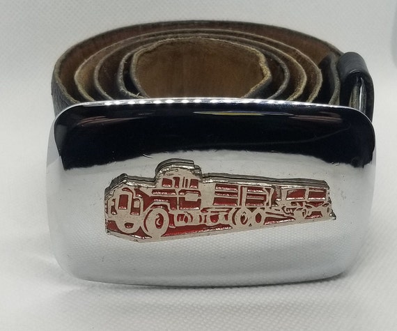 Vintage Red Firetruck Belt Buckle W/ Original Leather Belt  display picture 3