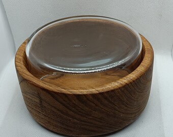 Vintage Mid Century Modern Good Wood Thai Teak Bowl w/ Glass Insert
