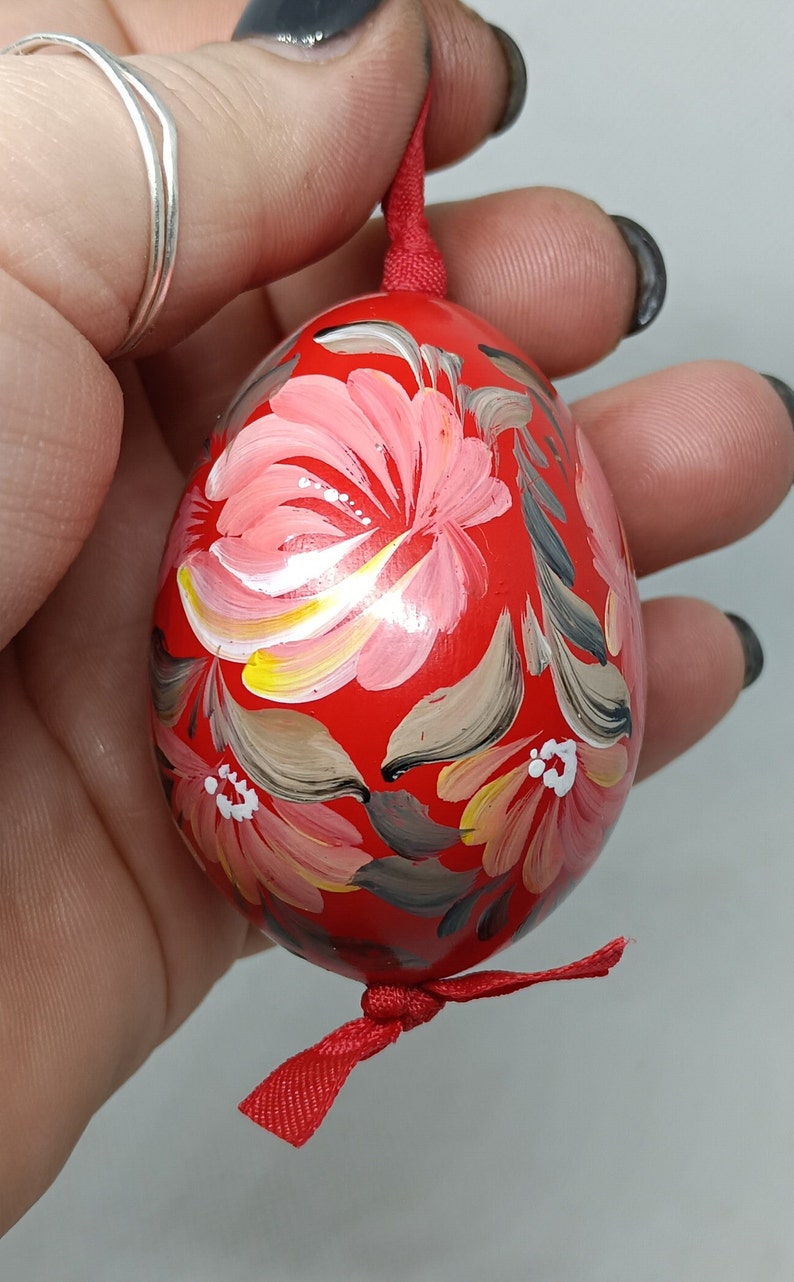 Vintage Hand Painted Rosemaled Wooden Egg image 5