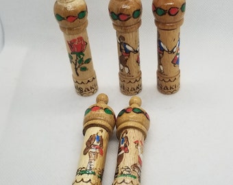 Vintage Bavarian Rose Oil Wooden Canisters w/ Glass Vials Inside