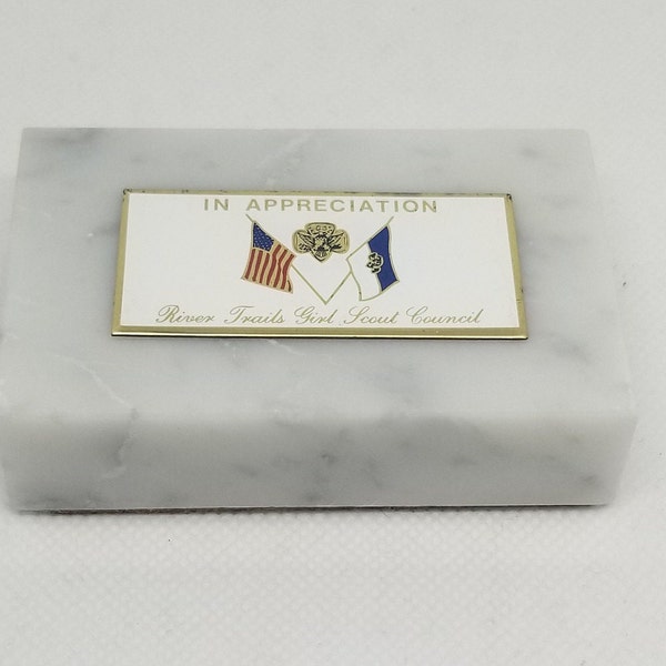 Vintage Marble Girl Scout Appreciation Paperweight- River Trails Girl Scout Council