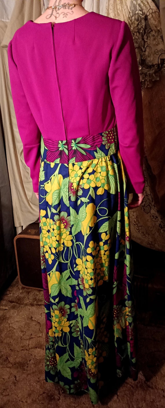 Vintage Bright Purple & Floral Print Dress sz M/L - image 6