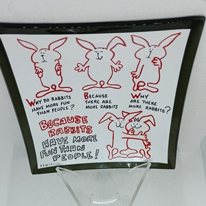 Vintage Flair Glass &quot;Rabbits&quot; Enameled Tray