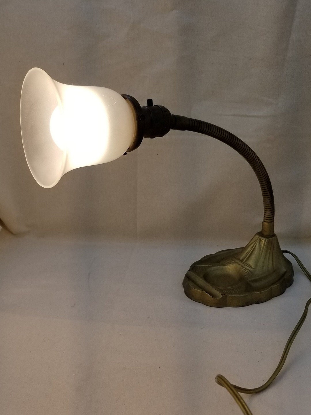 Vintage Cast Iron Gooseneck Lamp W/ Sail Boat Image & Tray Etsy