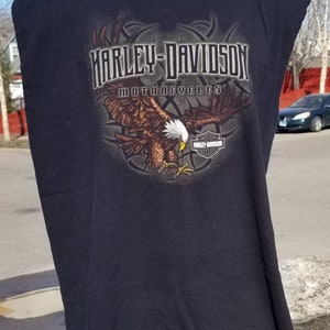 Harley Davidson Cut Off Sleeve Eagle & Flames Black T-Shirt sz 2XL