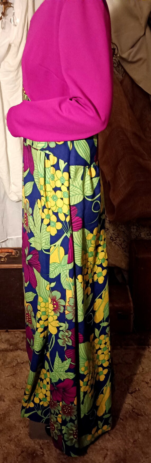 Vintage Bright Purple & Floral Print Dress sz M/L - image 5