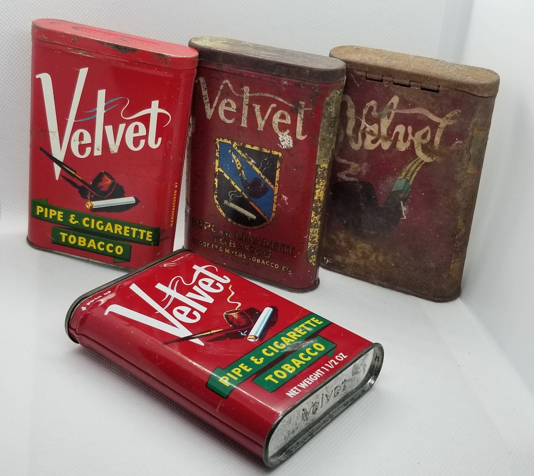 Vintage Velvet Tobacco Tins, 1920s, '30s, '40s, & '50s (4 Pieces)