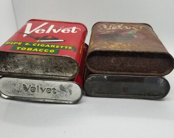 Vintage Velvet Tobacco Tins, 1920s, '30s, '40s, & '50s (4 Vintage Velvet Tobacco Tins, 1920s, '30s, '40s, & '50s (4