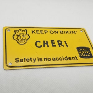 Vintage Burger King "Cheri" Bicycle License Plate
