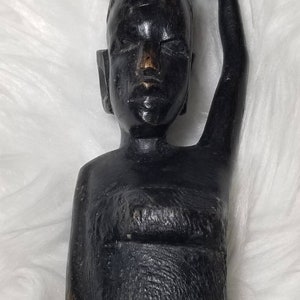 Vintage Hand Carved Ebony Wood African Sculpture- Woman w/ Pot On Head