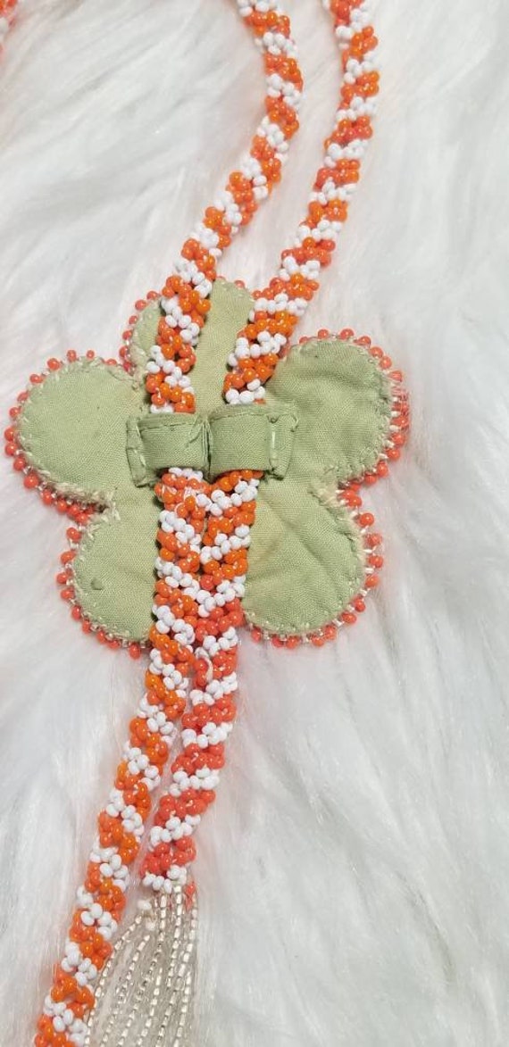 Vintage 1960s Orange & White Seed Bead Flower Nec… - image 5