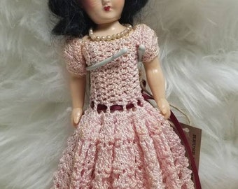 Vintage/Antique 1940s Sleepy Eye Composite Hard Plastic Doll w/ Hand Crocheted Dress