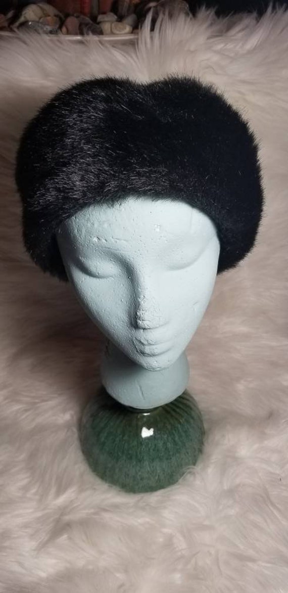 Vintage Everitt Black Faux Fur Bucket Hat