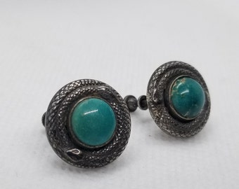 Vintage Screwback Snake Earrings w/ Turquoise Stones