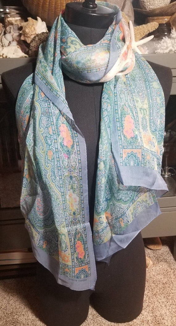 Vintage 1980s Pierre Cardin Pastel Silk Long Scarf - image 1