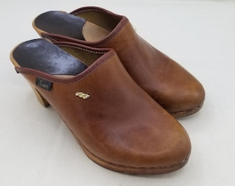Vintage Sven Leather and Wood High Heel Clops sz 6