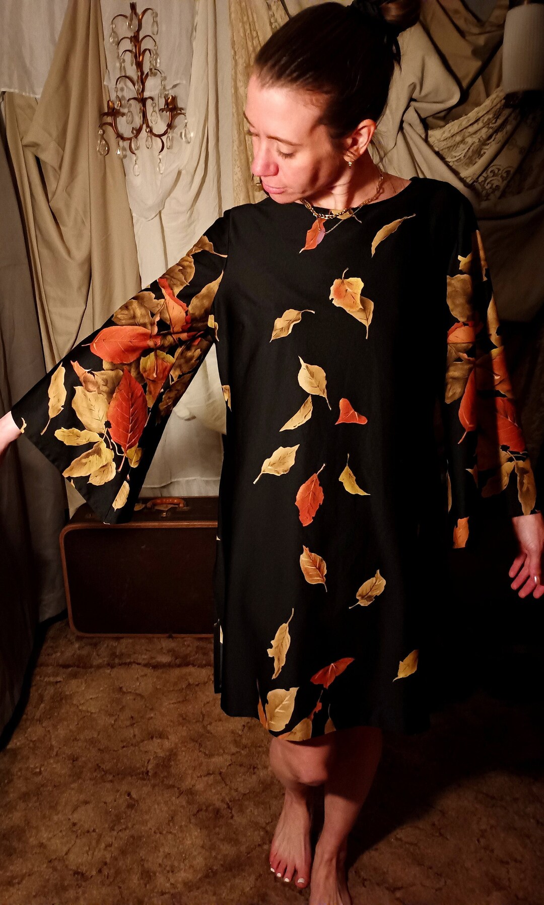 Vintage Edith Flagg CA Falling Leaves Flared Sleeve Dress & - Etsy