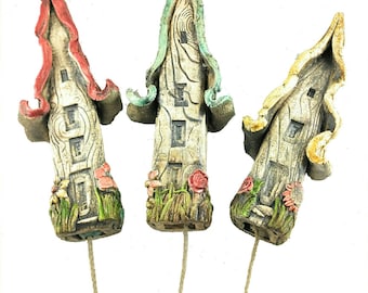 3 Ceramic wind chime houses