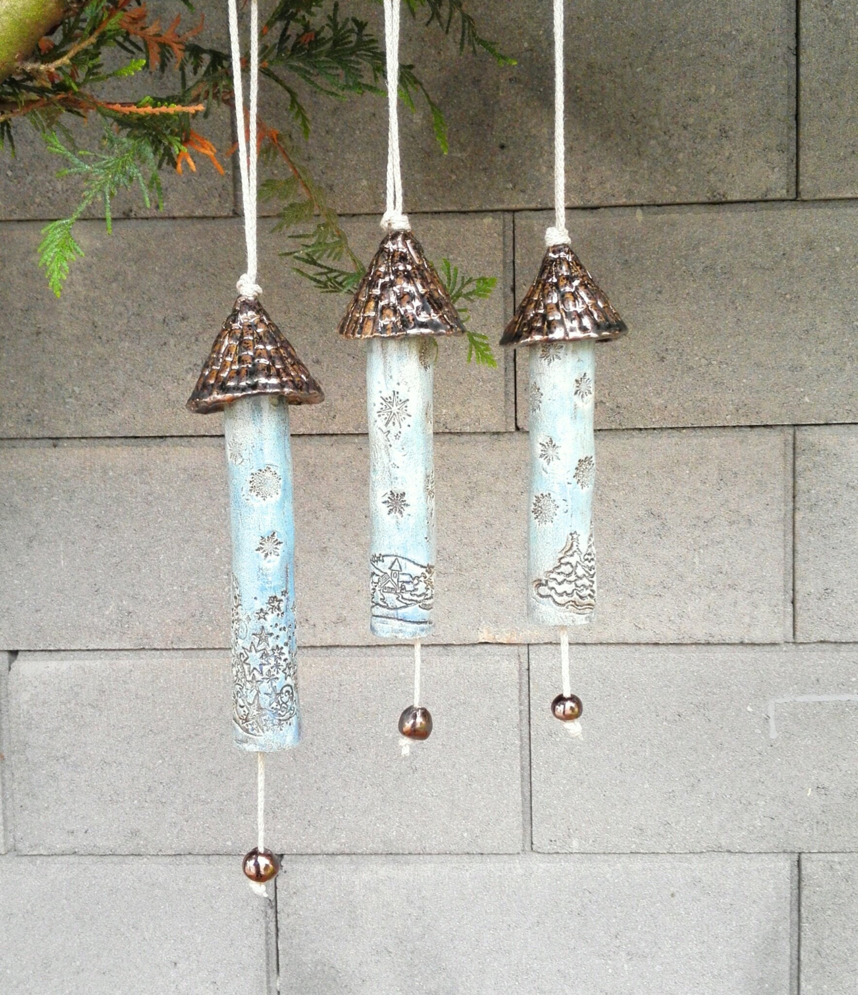 Ceramic wind chime bells winter Etsy