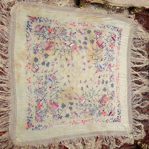 Antique chinese silk rare hand embroidered piano shawl  Piano shawl flamenco Mantón de Manila spanish shawl