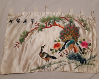 Antique Chinese Qing Dynasty Silk Embroidery wall hanging Panel 22 X 14 inches