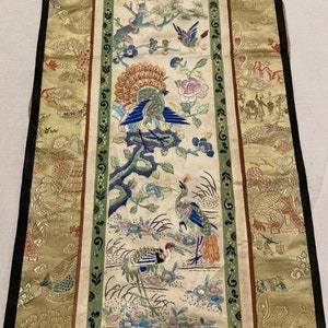 Antique Chinese Tapestry Antique Chinese Textile Wall Hanging Tapestry Antique Chinese Qing Dynasty Hand Embroidered Silk Panel 23 X 9 inch