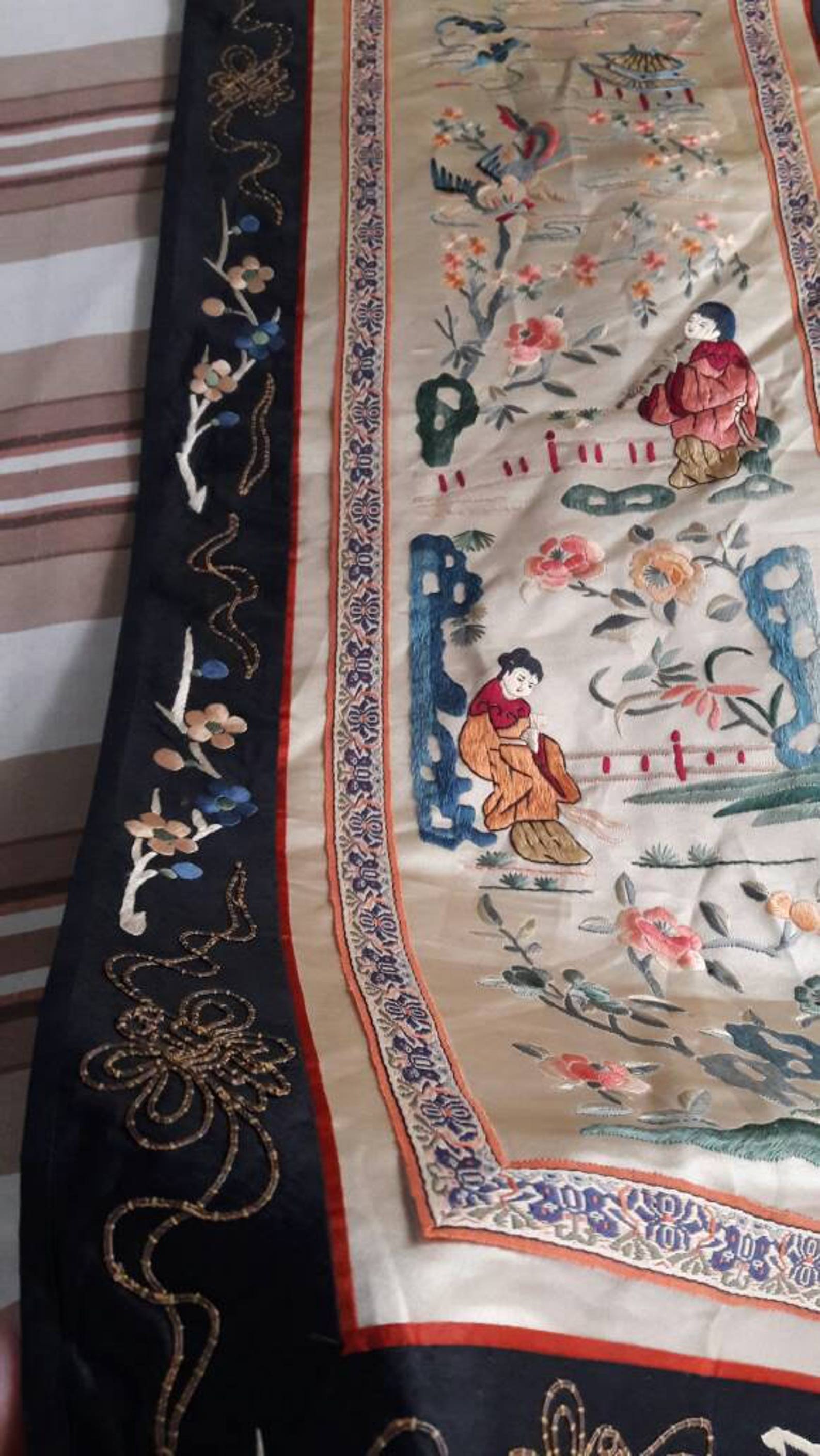 Antique chinese silk embroidered panels stunning wall hanging Etsy