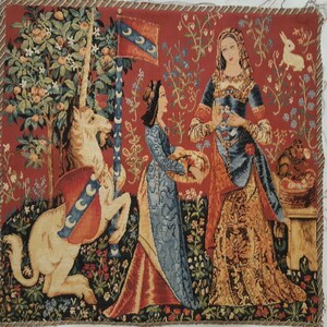 18X18 inches Vintage French Tapestry, Antique Wall Hanging, Vintage tapestry, antique textile Wall Art Hanging Decor