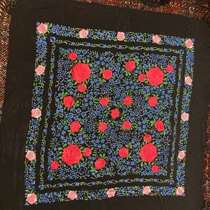 Antique chinese silk rare hand embroidered piano shawl  Piano shawl colourful flamenco Mantón de Manila spanish shawl butterflies birds