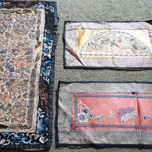 Antique chinese silk rare hand embroidered forbidden stitched textile wall hanging dynasty sign Peking embroidered textile sleeves panel old