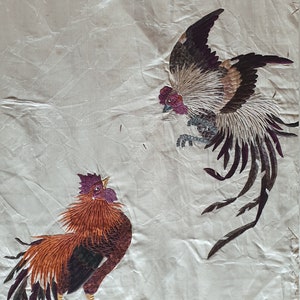Antique Embroidered Textile , Chinese Silk Embroidery Wall Hanging , Birds Tapestry