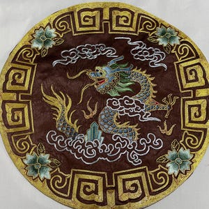 Vintage Chinese Tapestry Antique Chinese Dragon Textile Wall Hanging  Chinese brocade Qing Dynasty Hand Embroidered Silk Panel 13X13 inches