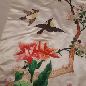 Antique Chinese Tapestry Antique Chinese Textile Birds & floral Wall Hanging Antique Chinese Qing Dynasty Hand Embroidered Silk Panel41X15in