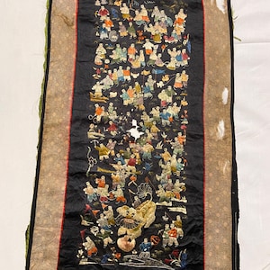 Antique Chinese Tapestry Antique Chinese silk Textile Wall Hanging vintage Chinese Qing Dynasty Hand Embroidered Silk Panel 24X13