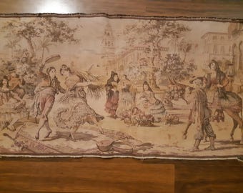 36X19 Zoll Vintage Französischer Wandteppich, Antiker Wandbehang, Vintage Tapisserie, Antikes Textilwand-Kunst-hängendes Dekor