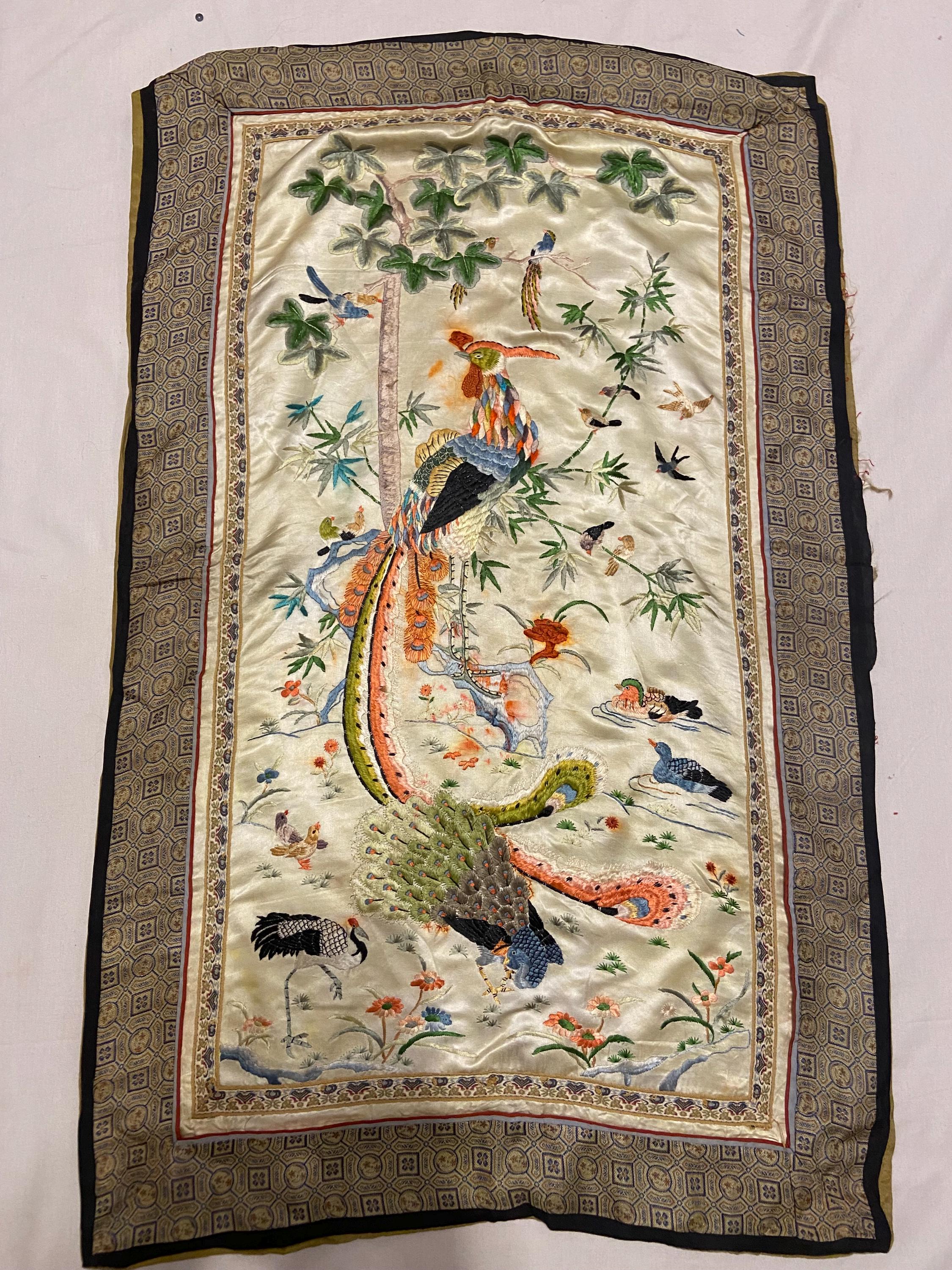 中国骨董 清朝時代タペストリー 中国美術】 ☆ 衝立 花蝶図繍片 