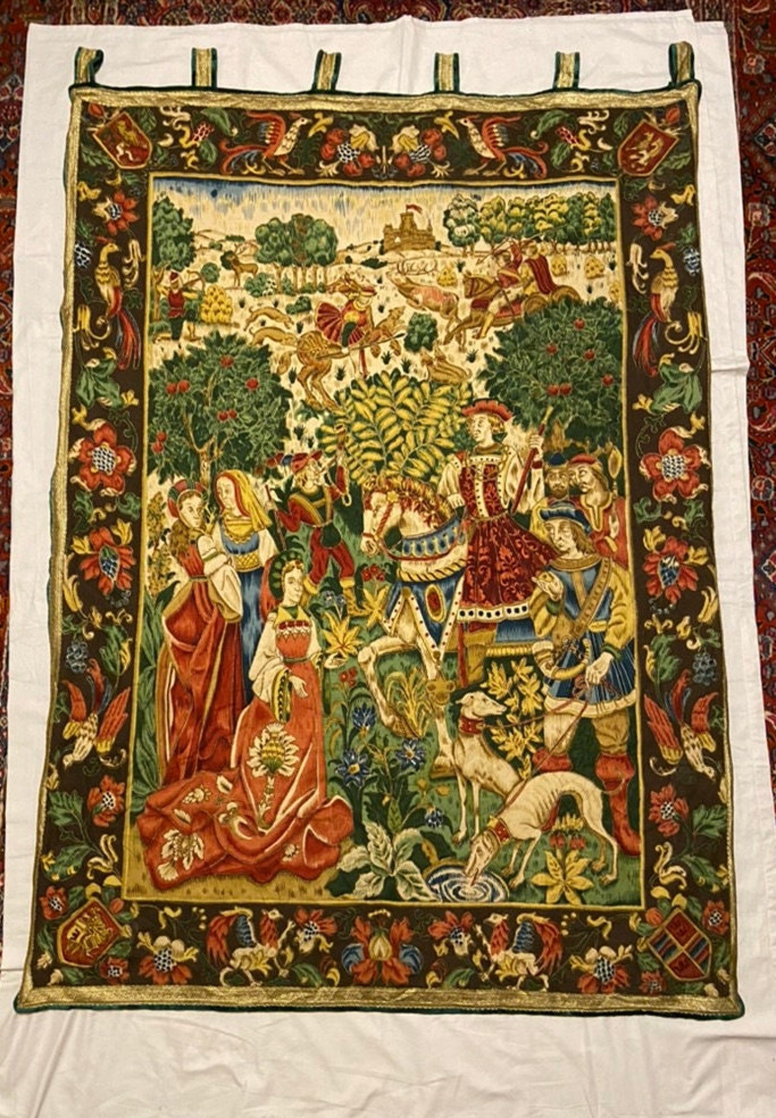 Vintage French Tapestry Antique Hand Painted Tapestry Wall Hanging ...