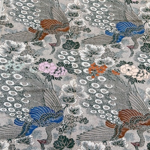 4 yard Vintage Japanese Kimono Maru Obi Silk Fabric Peacocks Flowers  Antique Japanese kimono belt Vintage Kimono Traditional Japanese Belt