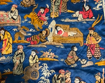 Antique Chinese Tapestry Antique Chinese Textile floral Wall Hanging Antique Chinese Qing Dynasty Hand Embroidered Silk Panel 25X13 inches