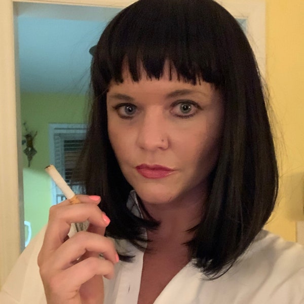 Pulp Fiction Wig, Mia Wallace Style  Pageboy high density 6.3 ounces  Kanekalon fibers made in America