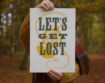 Let's Get Lost ↠ A3 ↠ Letterpress + Linocut Print
