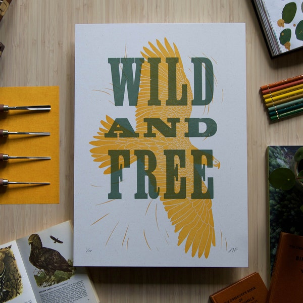 Wild And Free ↠ A3 ↠ Letterpress + Linocut Print