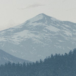 Mountain Dusk A4 Print Scottish Highlands, Mountain Landscape Limited Edition Original Reduction Linocut image 4