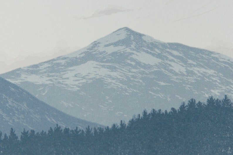 Mountain Dusk A4 Print Scottish Highlands, Mountain Landscape Limited Edition Original Reduction Linocut image 4