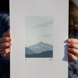 Mountain Dusk A4 Print Scottish Highlands, Mountain Landscape Limited Edition Original Reduction Linocut image 2